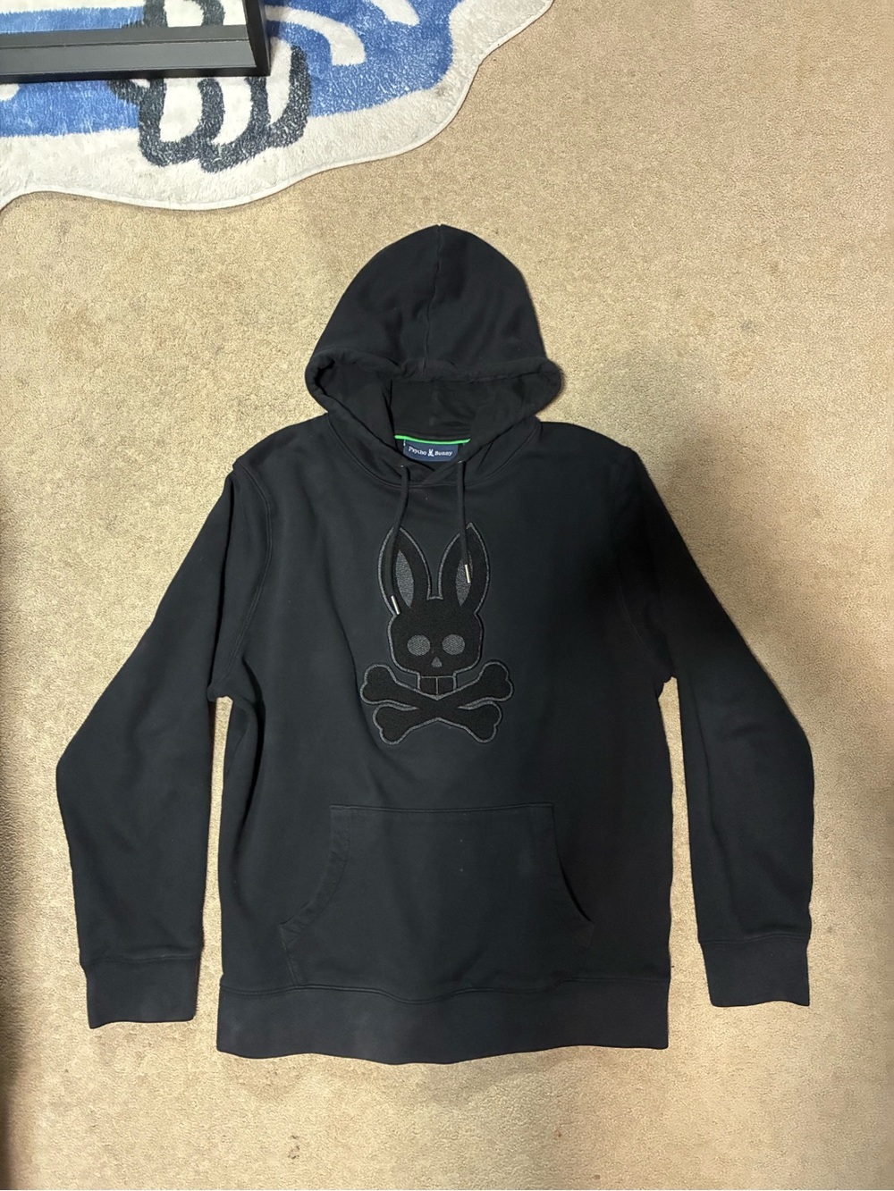 Psycho Bunny Black Hooded Sweatshirt with Skull-Bunny Emblem